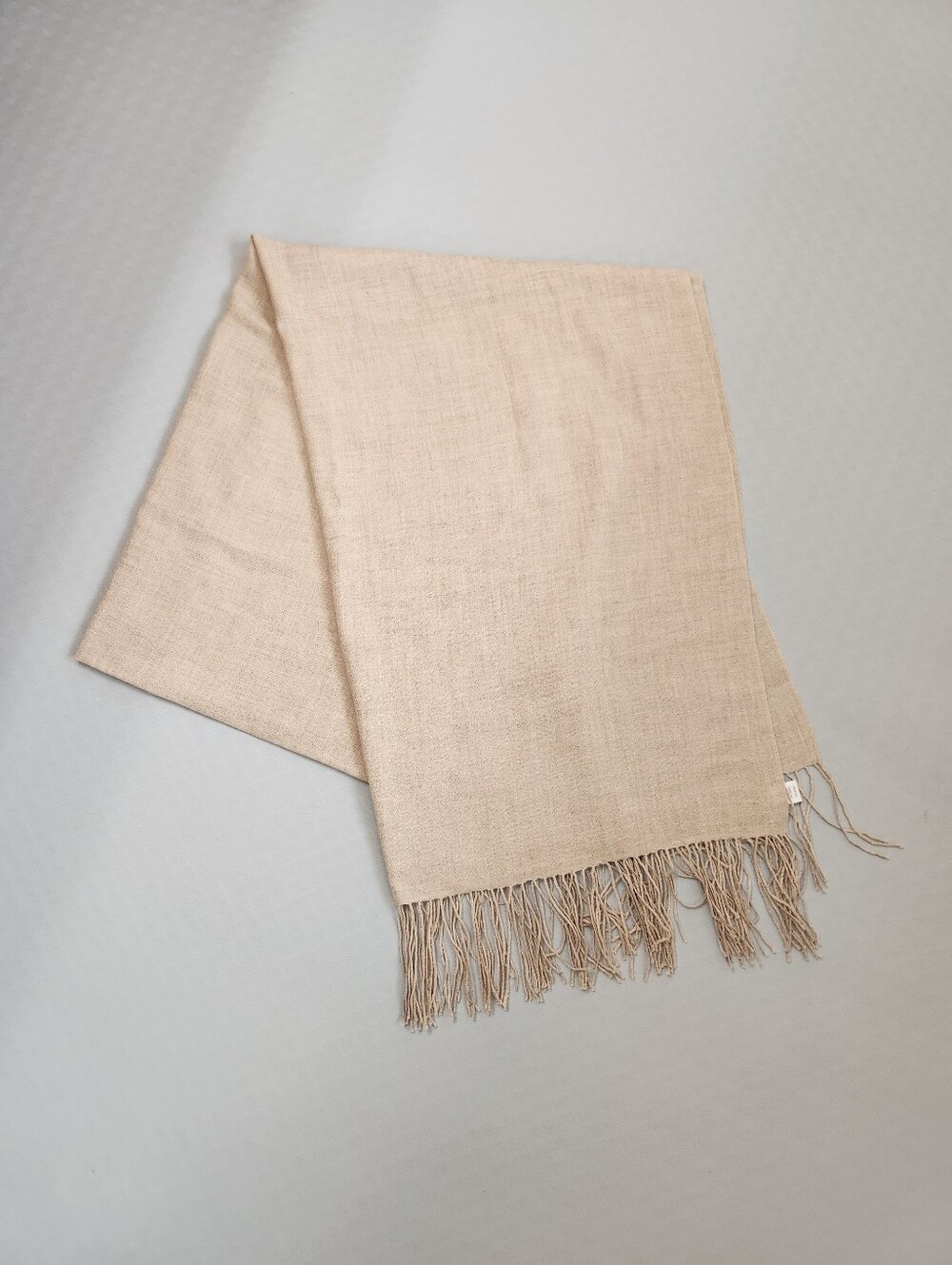 Nordstrom Scarf Cream Pastel Wool Cashmere Fringe Thin Wrap Quiet Luxury Classic